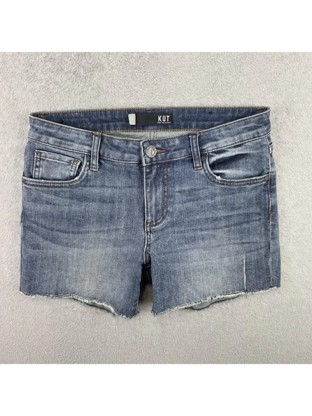 KUT From The Kloth Gidget Shorts Womens 4 Blue Fray Raw Hem Denim Stretch Casual